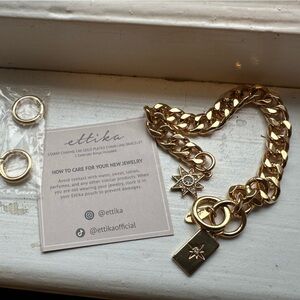 Ettika Starry Charms 18k Gold Plated Chain Link Bracelet 7" Long w/ 2 Extenders